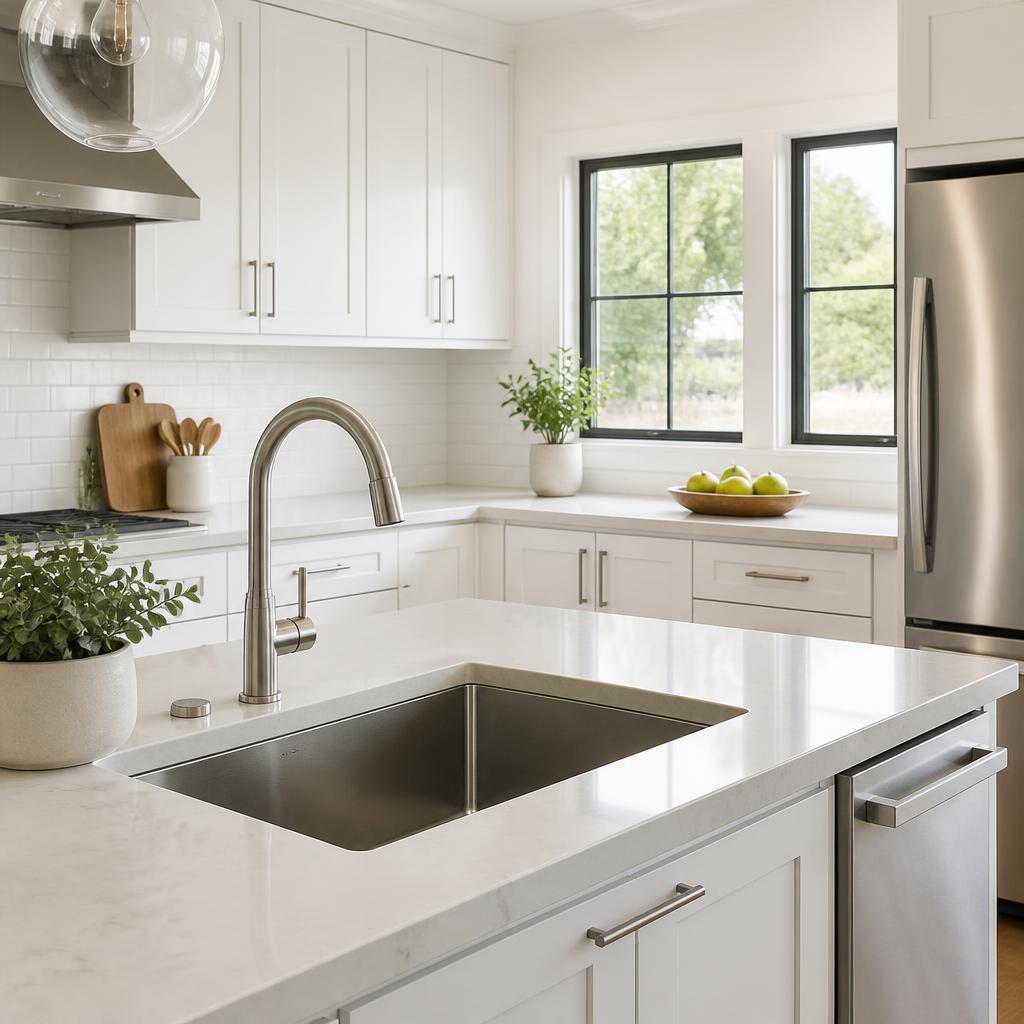 Clean, polished kitchen with clear countertops