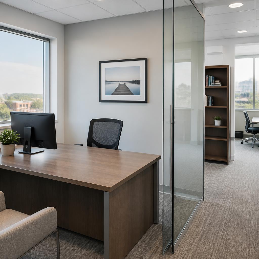 Tidy office workspace with clear desks